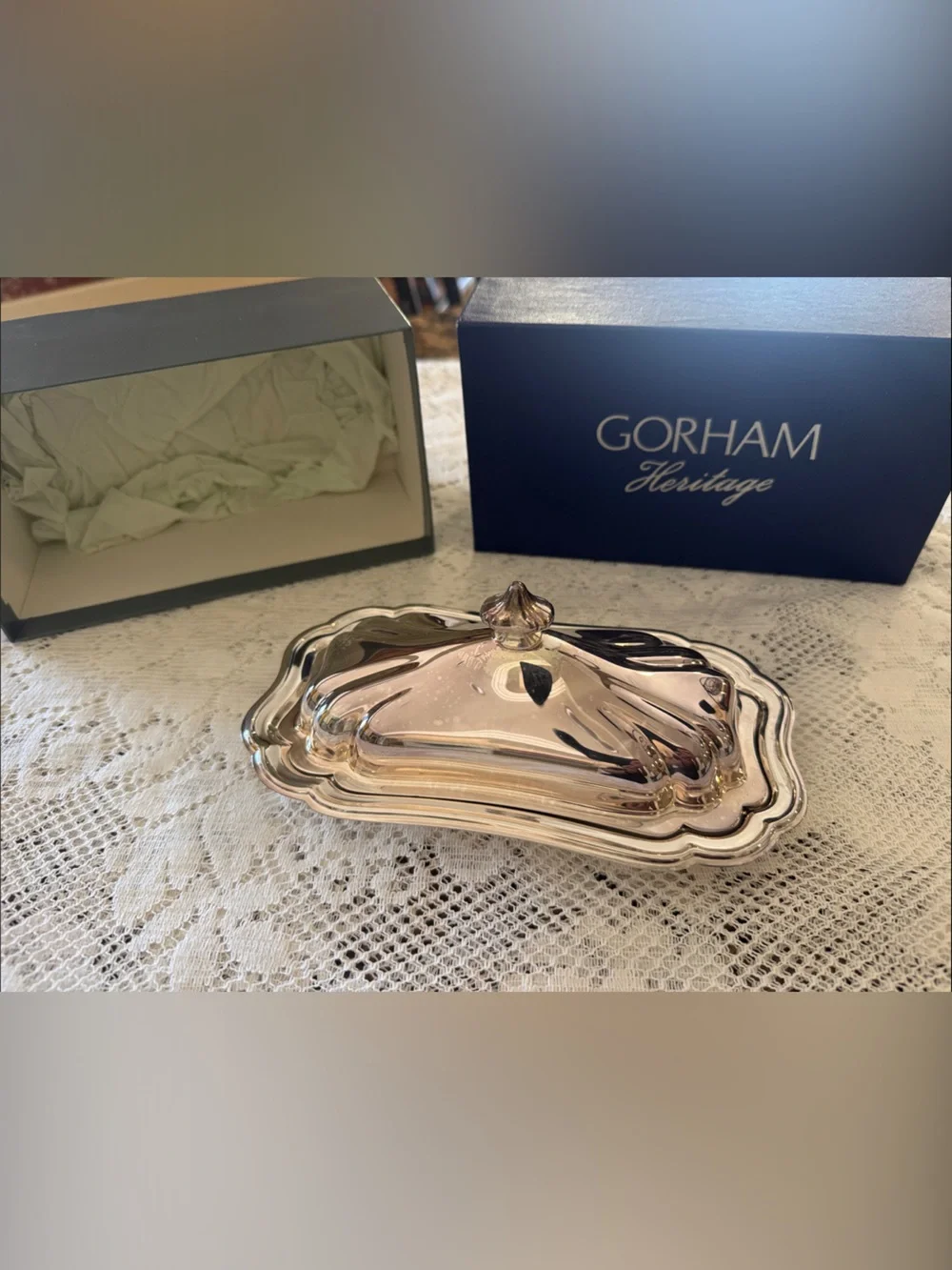 Gorham Silver Plated Covered Butter Dish with Decorative Tray